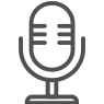 Mikrophon Icon in dunkelgrau auf weißem Hintergrund.